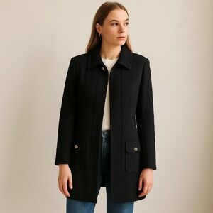 Vintage St John Collection Coat‎ Womens 10 Black Knit Collared Wool Swerater